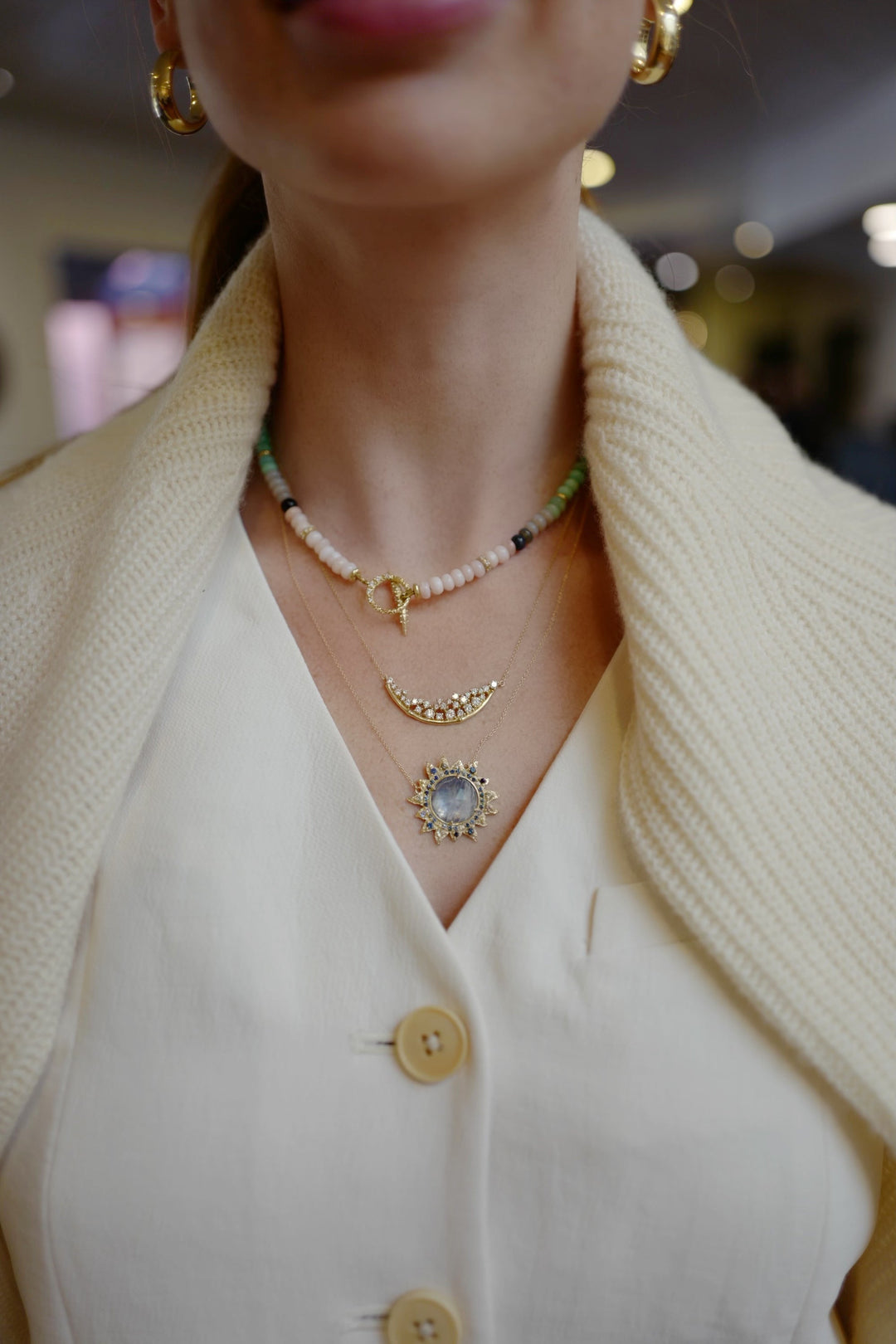 Rainbow Moonstone + Sapphire Necklace Jewelry Bayou with Love