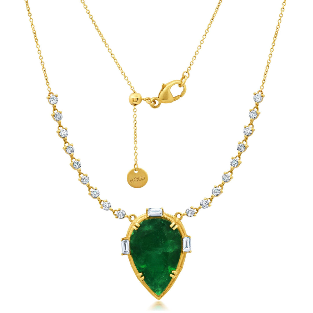 Large Pear Emerald + Diamond Necklace Jewelry Bayou with Love