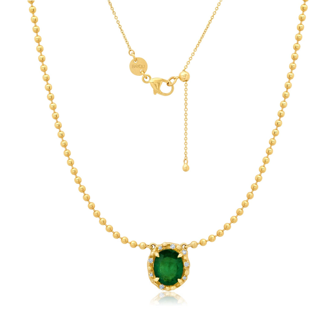 34Beaded Oval Emerald + Diamond Necklace Jewelry Bayou with Love