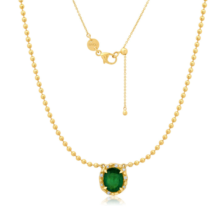 34Beaded Oval Emerald + Diamond Necklace Jewelry Bayou with Love