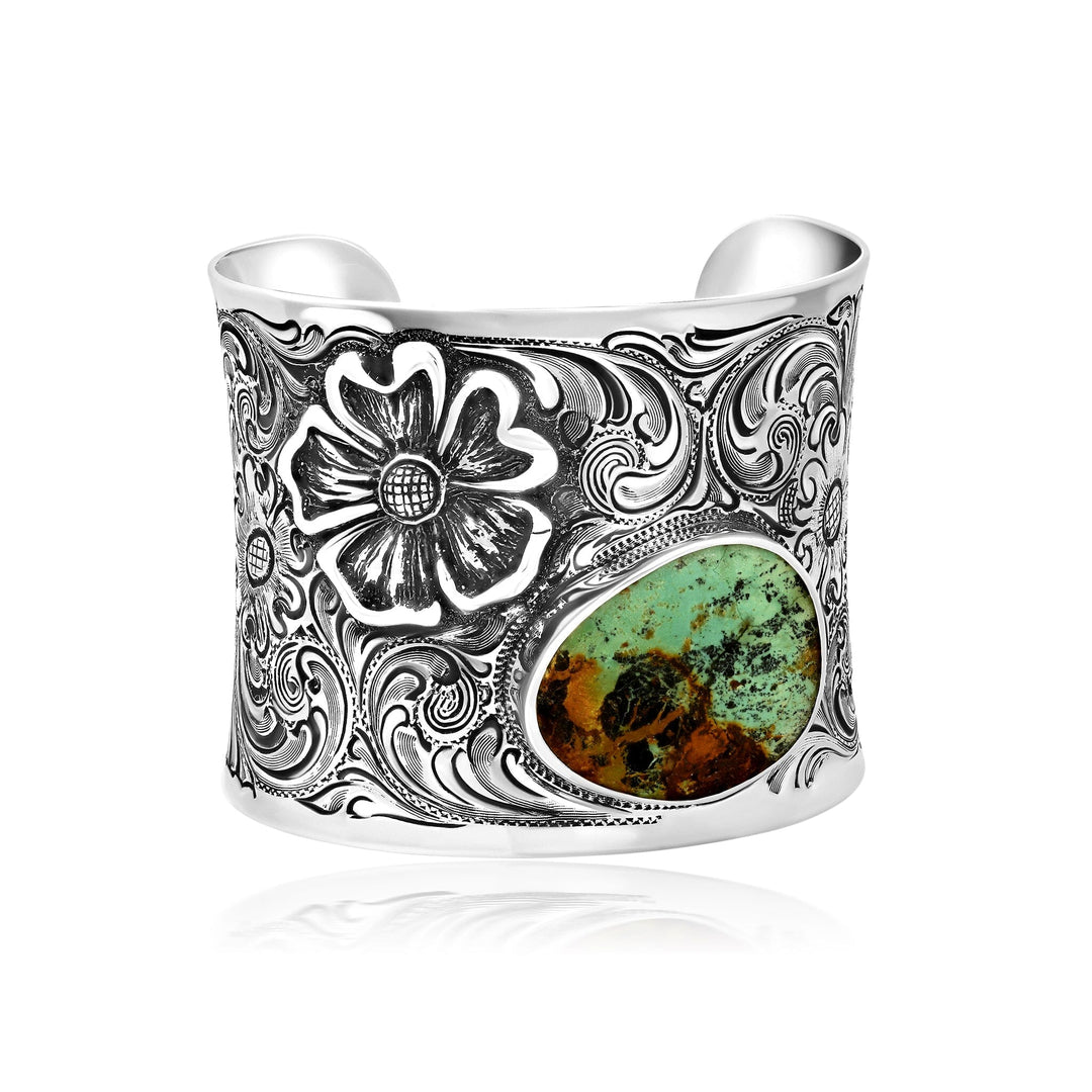 87 Flower + Turquoise Large Cuff Jewelry Bayou with Love