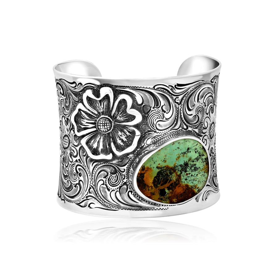 87 Flower + Turquoise Large Cuff Jewelry Bayou with Love