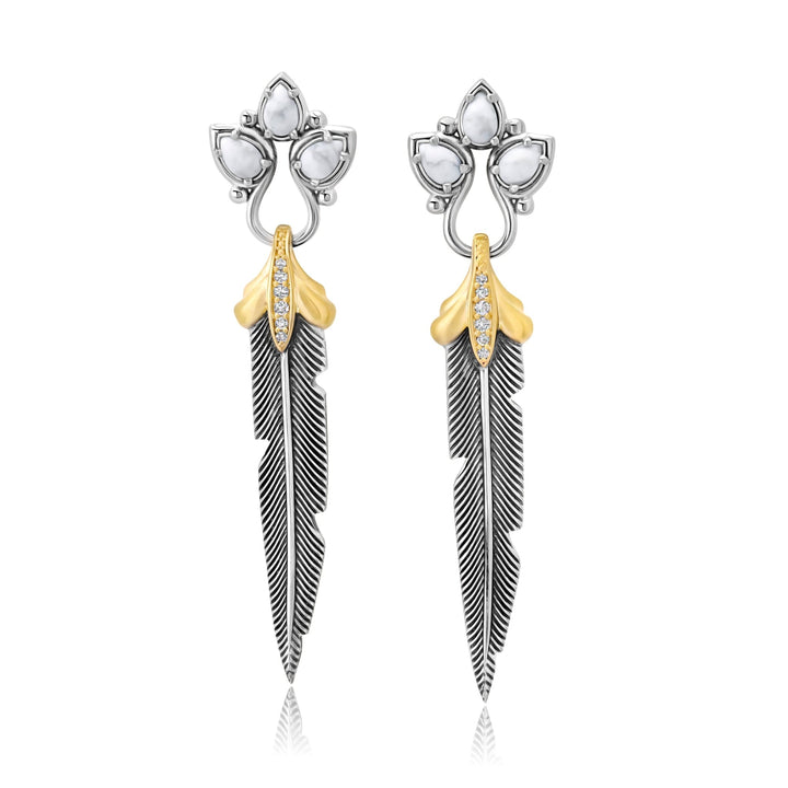 Feather Diamond Magnesite Earrings Jewelry Bayou with Love