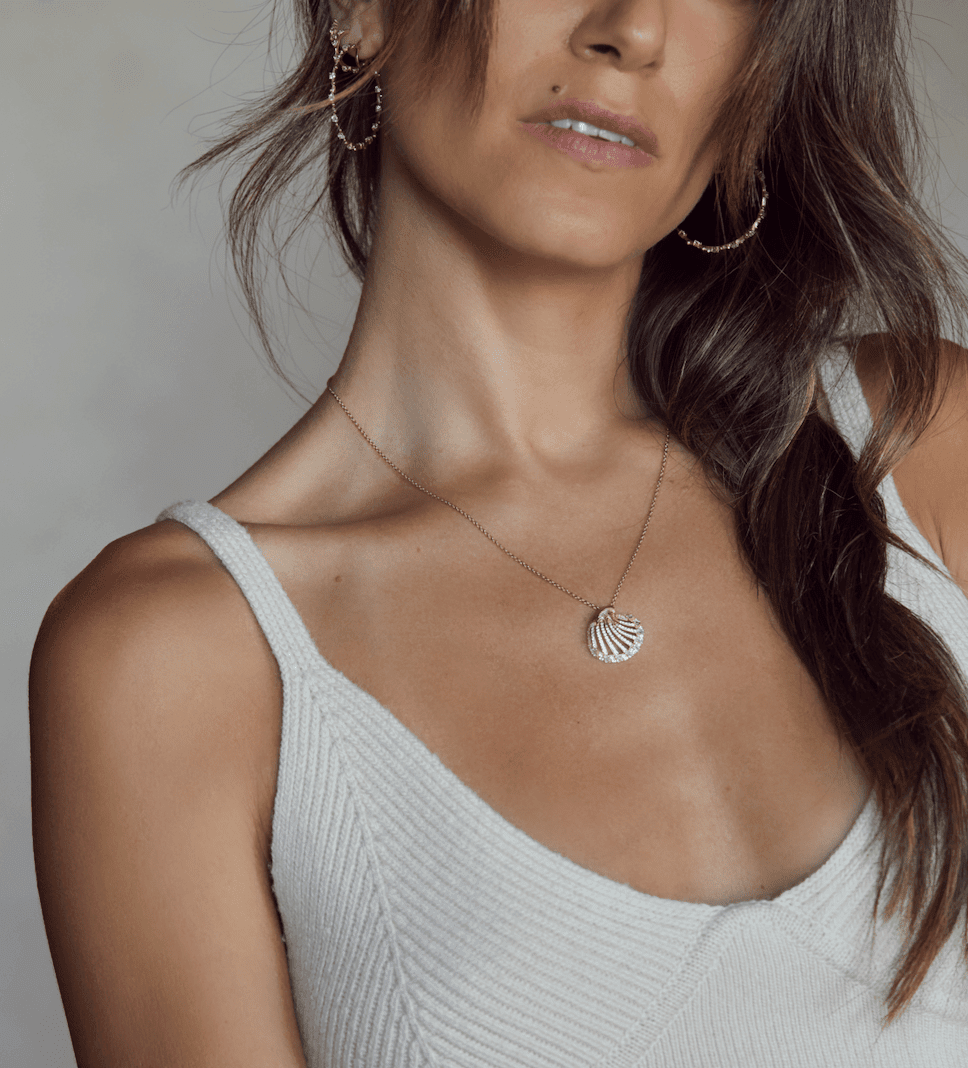 Diamond Baguette Shell Necklace Jewelry Bayou with Love