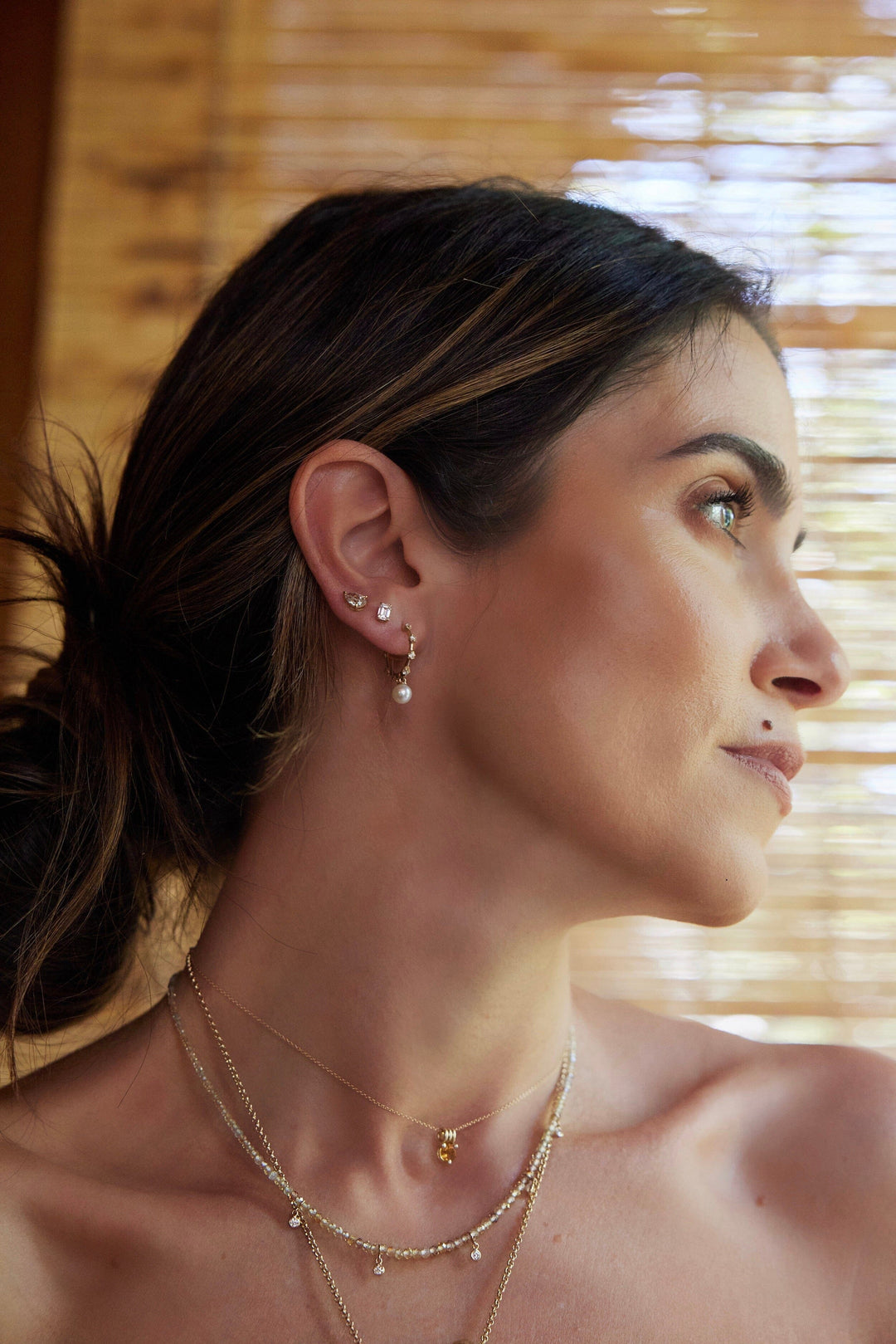 Diamond + Pearl Shell Hoops Jewelry Bayou with Love
