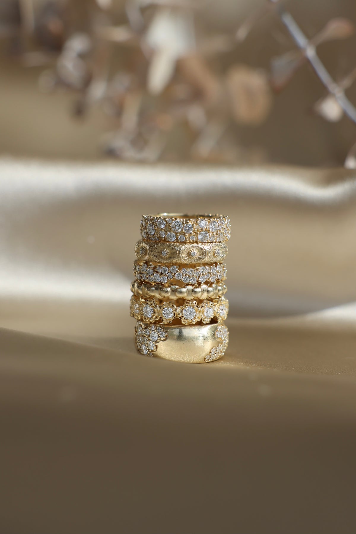 A stack of diamond rings.