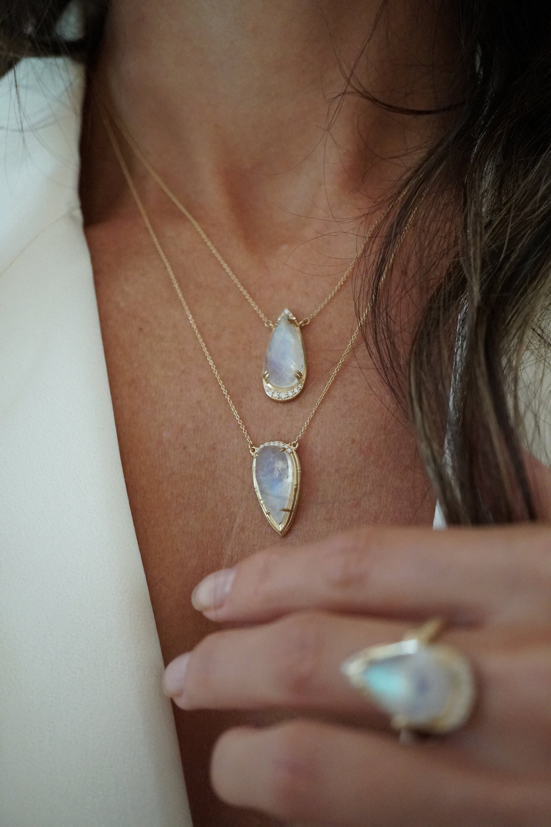 Moonstone + Diamond Lunar Necklace Jewelry Bayou with Love