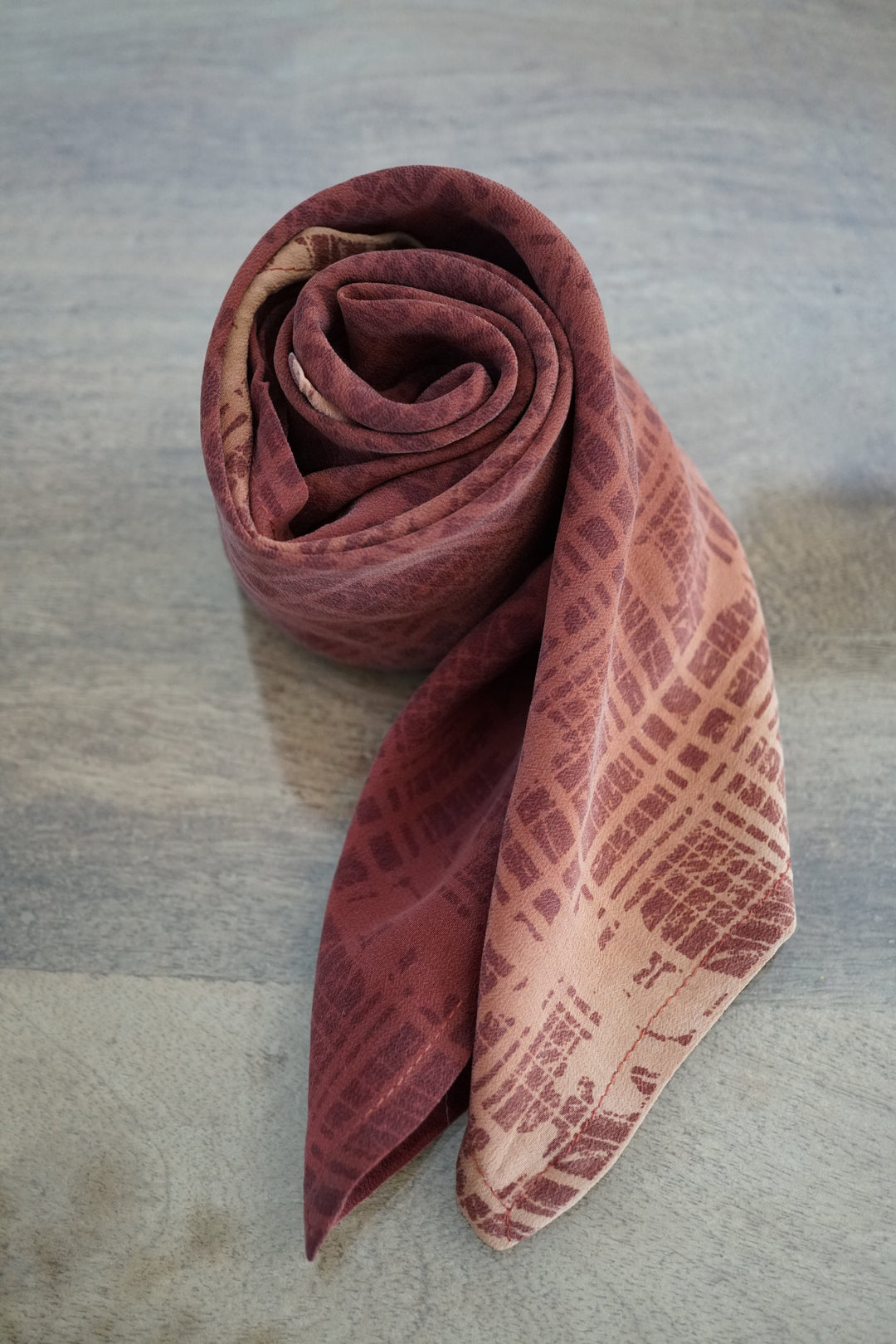 Upcycled Crepe Silk Neckerchief Fall/ Winter Collection Accessories Bayou with Love Saddle Brown Shadowed 25x25
