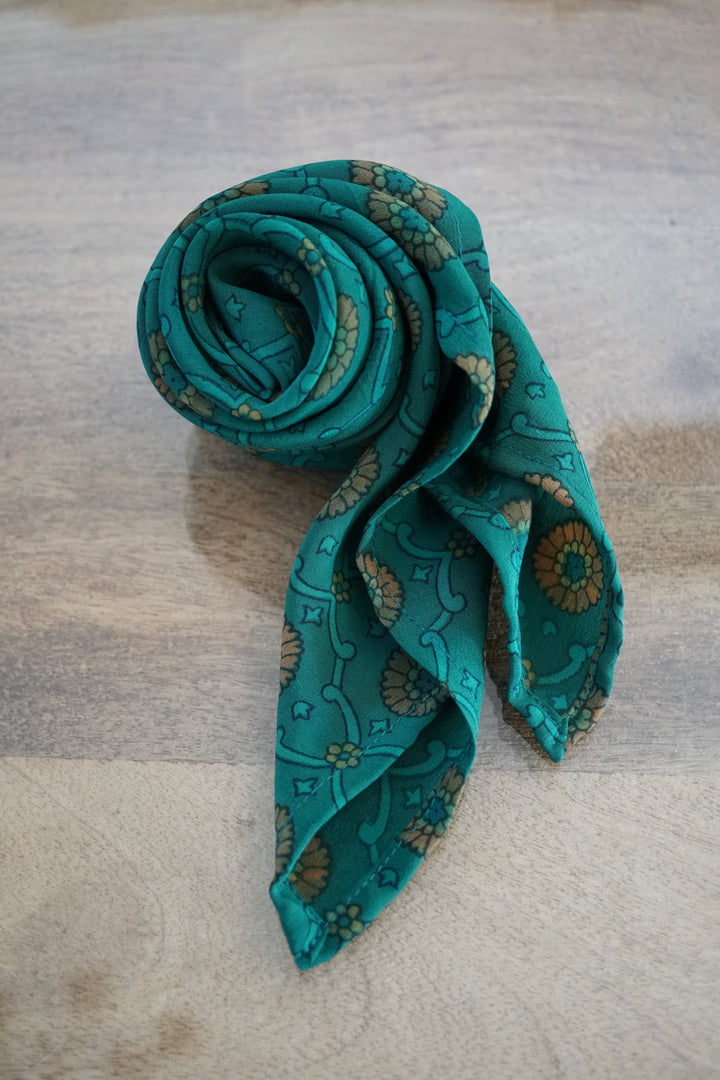 Upcycled Crepe Silk Neckerchief Fall/ Winter Collection Accessories Bayou with Love Garberas 25x25