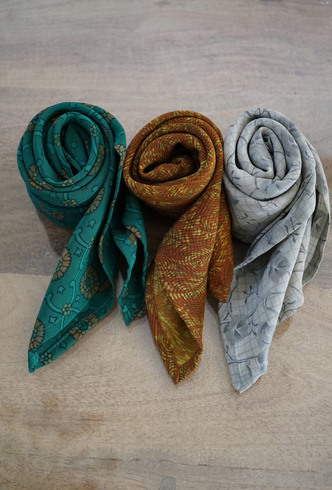 Upcycled Crepe Silk Neckerchief Fall/ Winter Collection Accessories Bayou with Love Surprise Me Bundle of 3 25x25