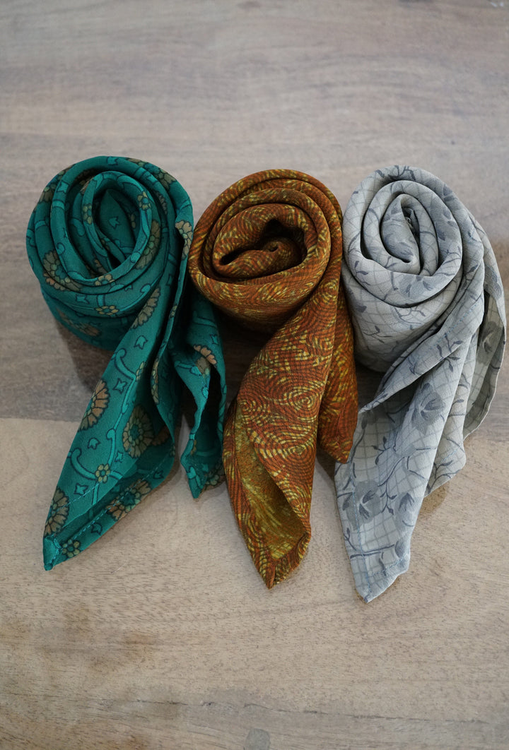 Upcycled Crepe Silk Neckerchief Fall/ Winter Collection Accessories Bayou with Love Surprise Me Bundle of 3 25x25