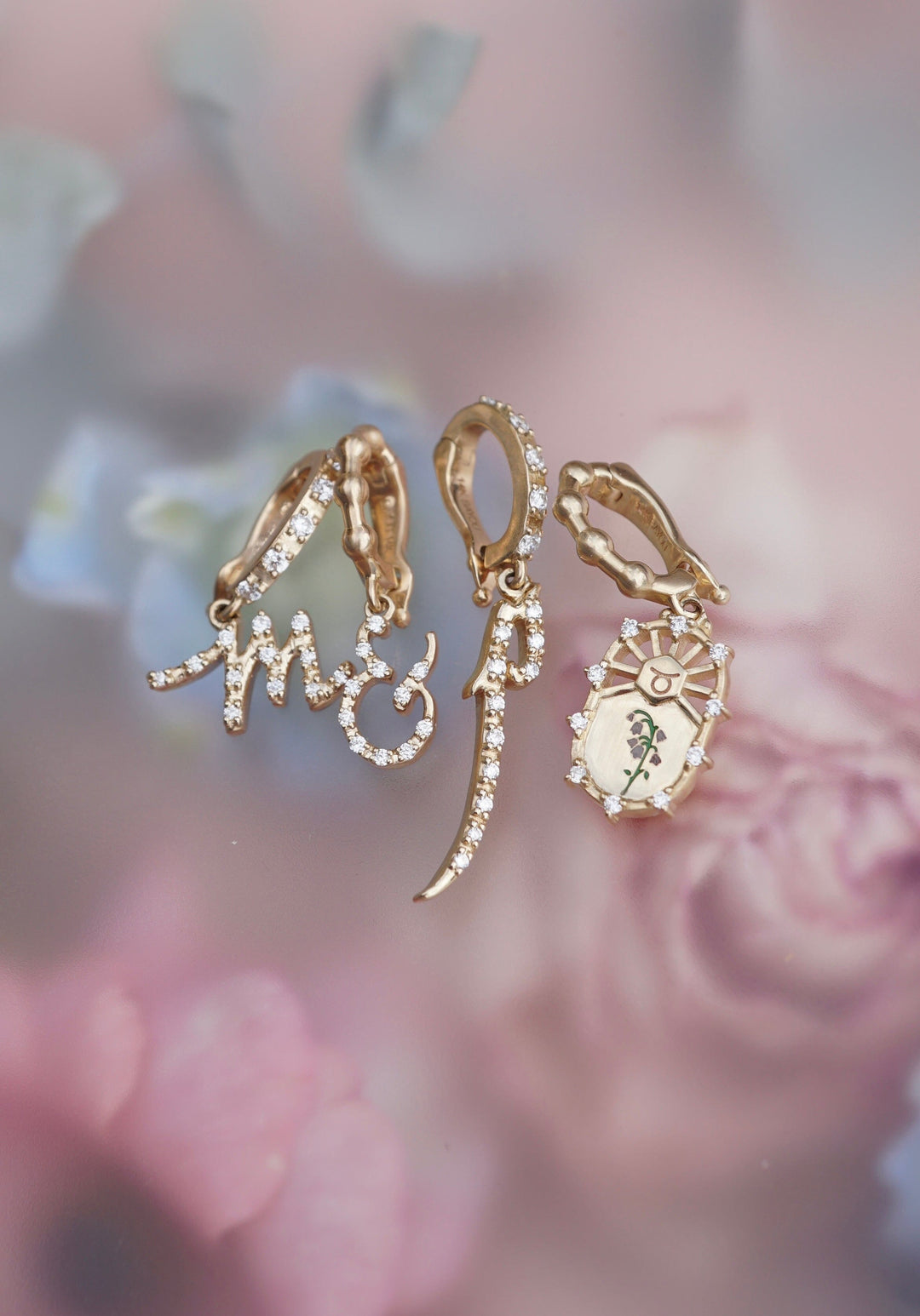 Diamond Pavé Initial Charms Jewelry Bayou with Love