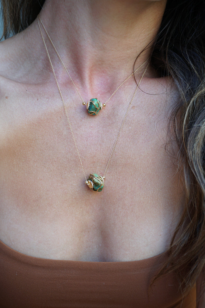 Single Turquoise Rock + Diamond Necklace Jewelry Bayou with Love