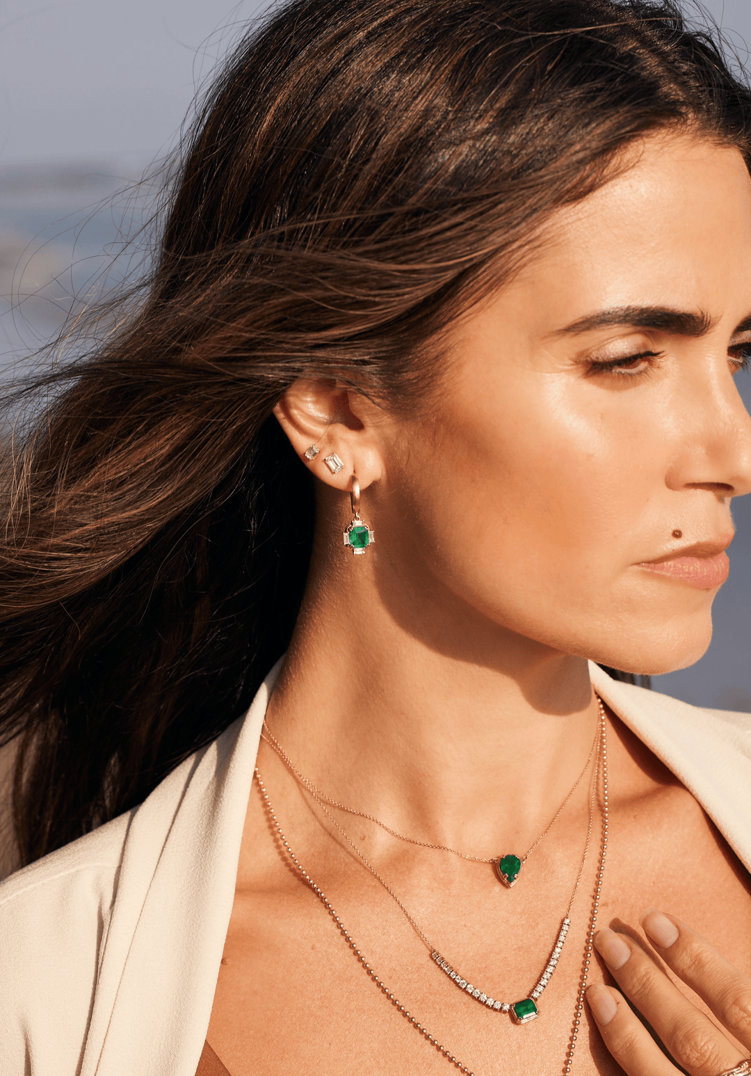 Diamond Baguette + Emerald Huggies Jewelry Bayou with Love