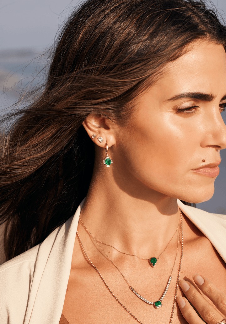 Diamond Baguette + Emerald Huggies Jewelry Bayou with Love