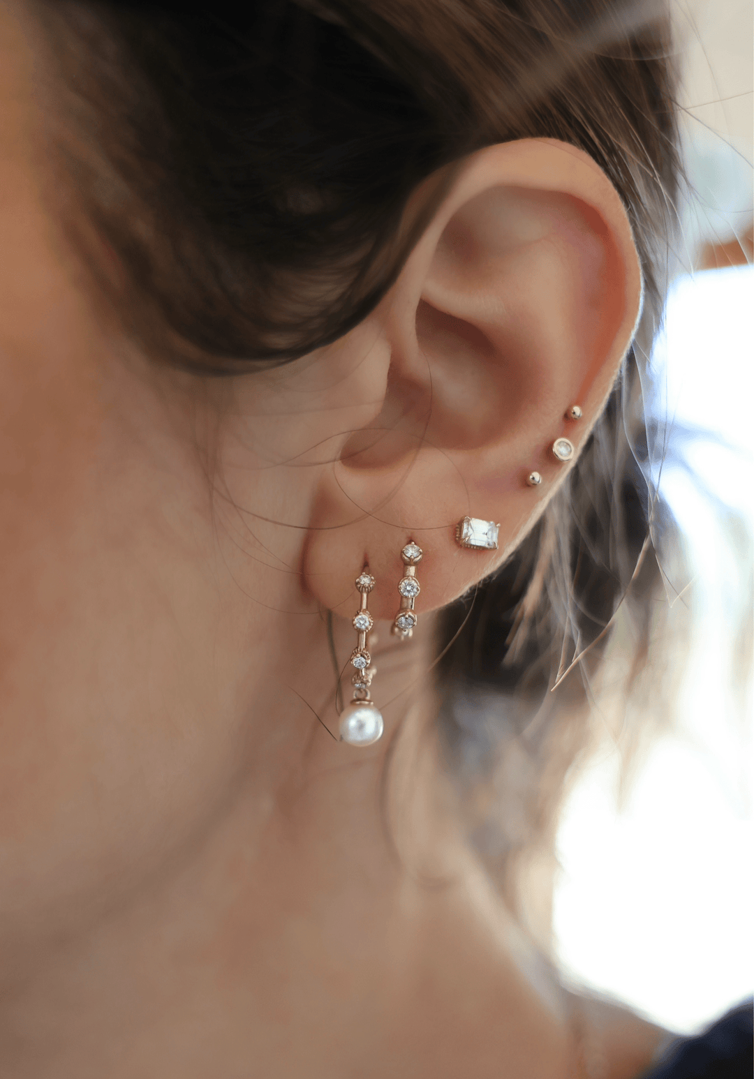 Diamond + Pearl Shell Hoops Jewelry Bayou with Love