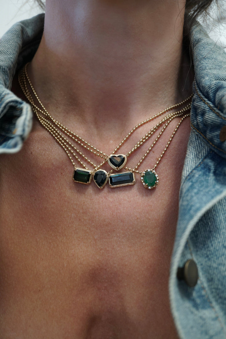 Oval Emerald + Diamond Beaded Necklace Jewelry Bayou with Love