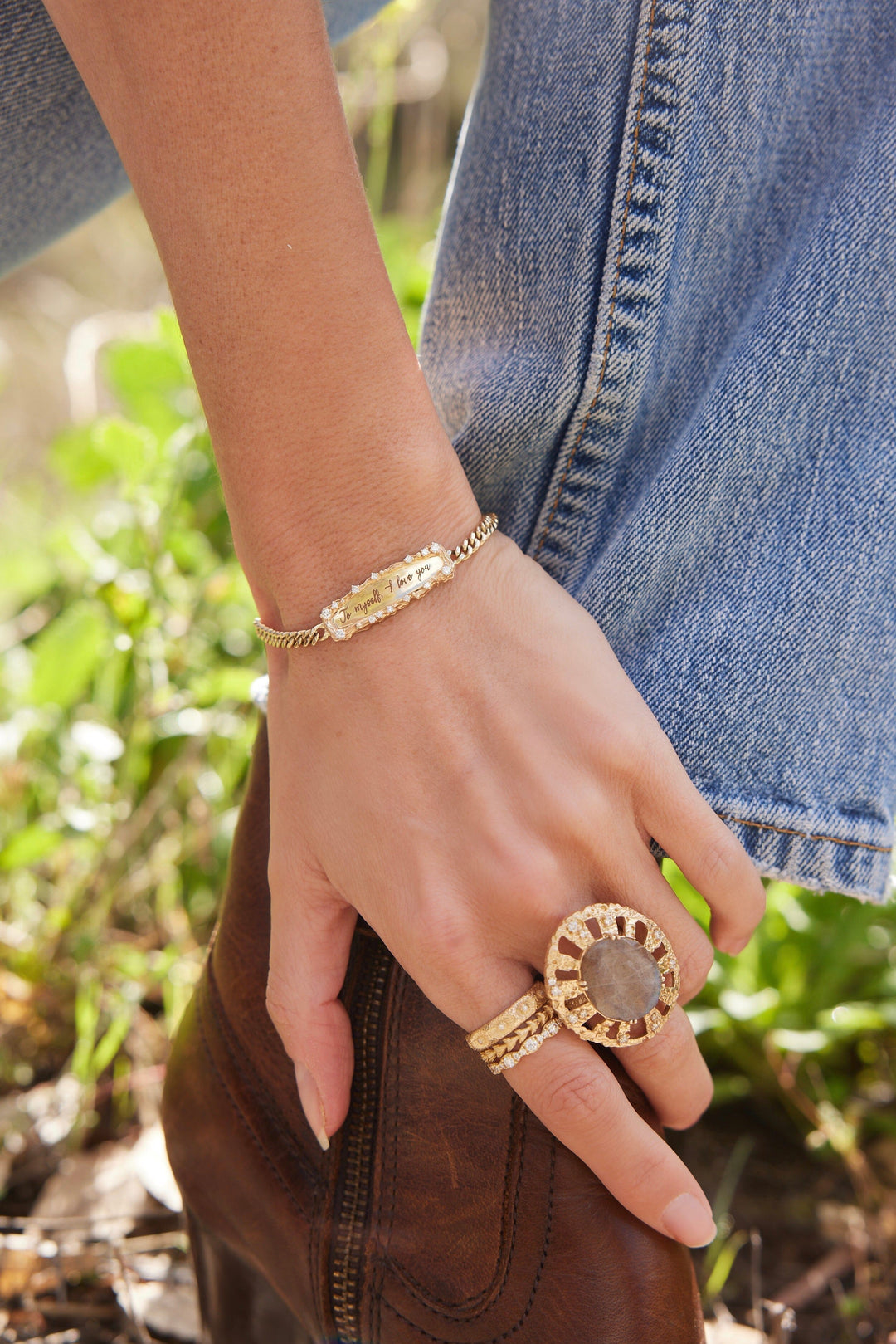 "To Myself, I Love You" Diamond Bar Bracelet Jewelry Bayou with Love
