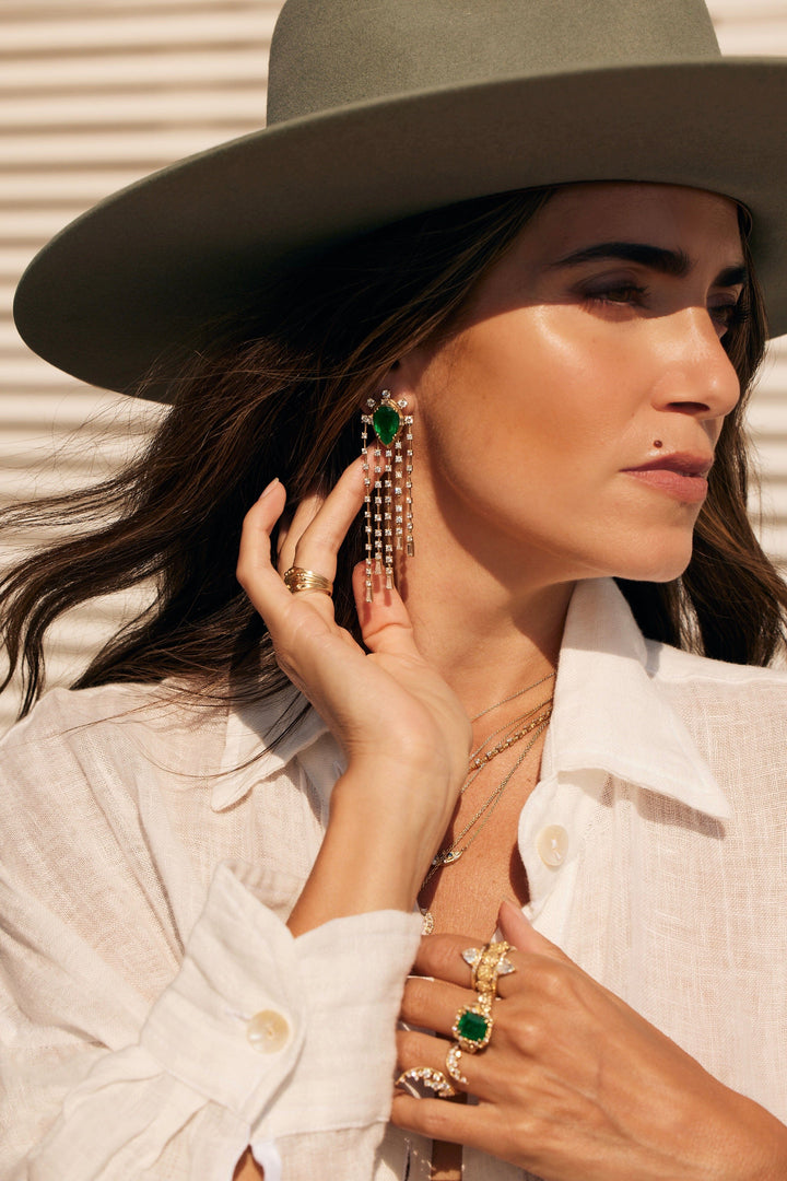 The Bayou Emerald + Diamond Chandelier Earrings Jewelry Bayou with Love
