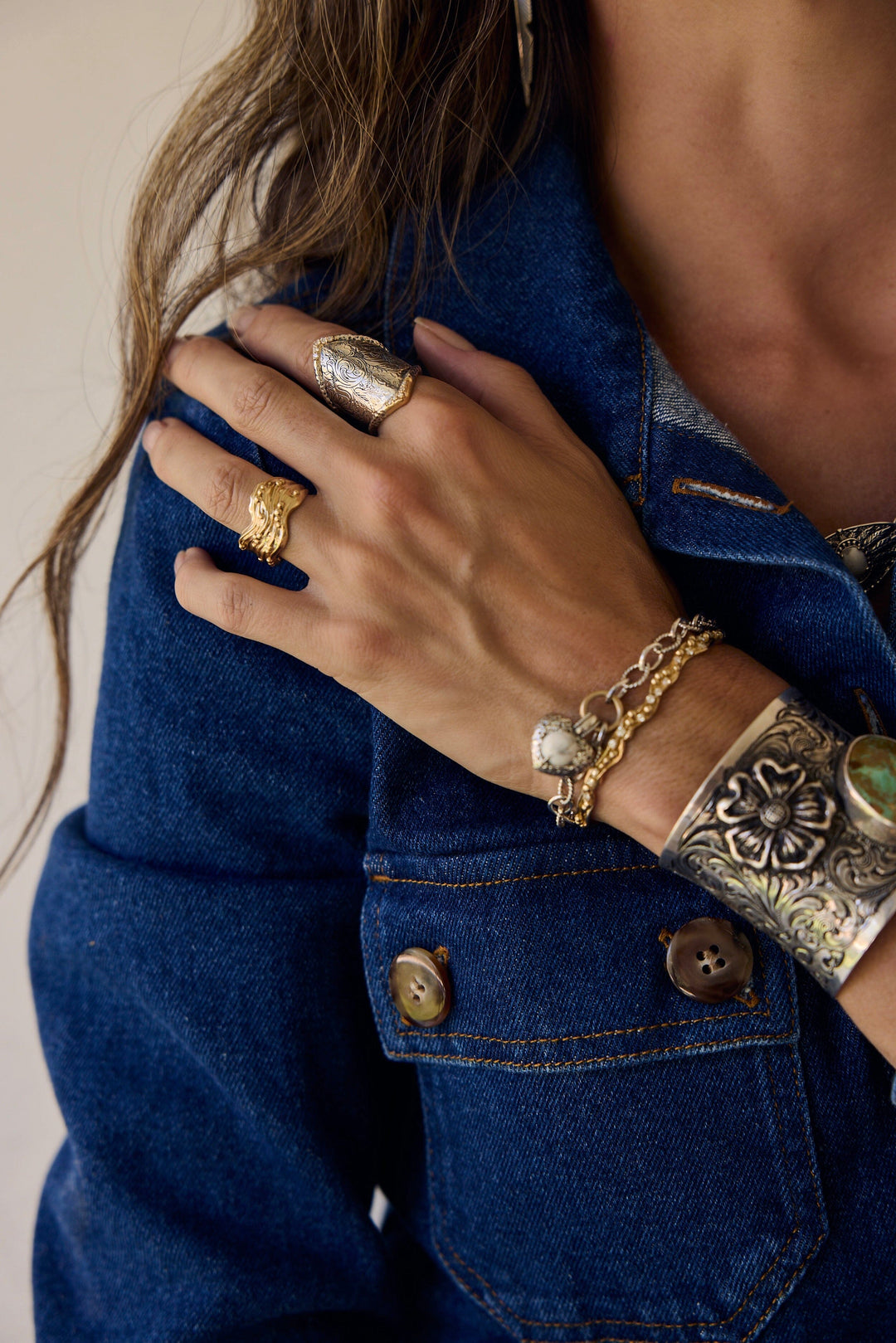 Diamond Boho Wide Band Ring Jewelry Bayou with Love