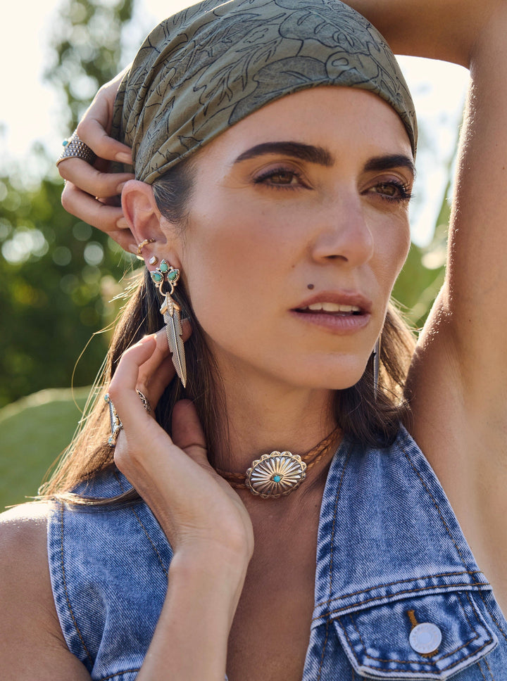 Feather Diamond + Turquoise Earrings Jewelry Bayou with Love