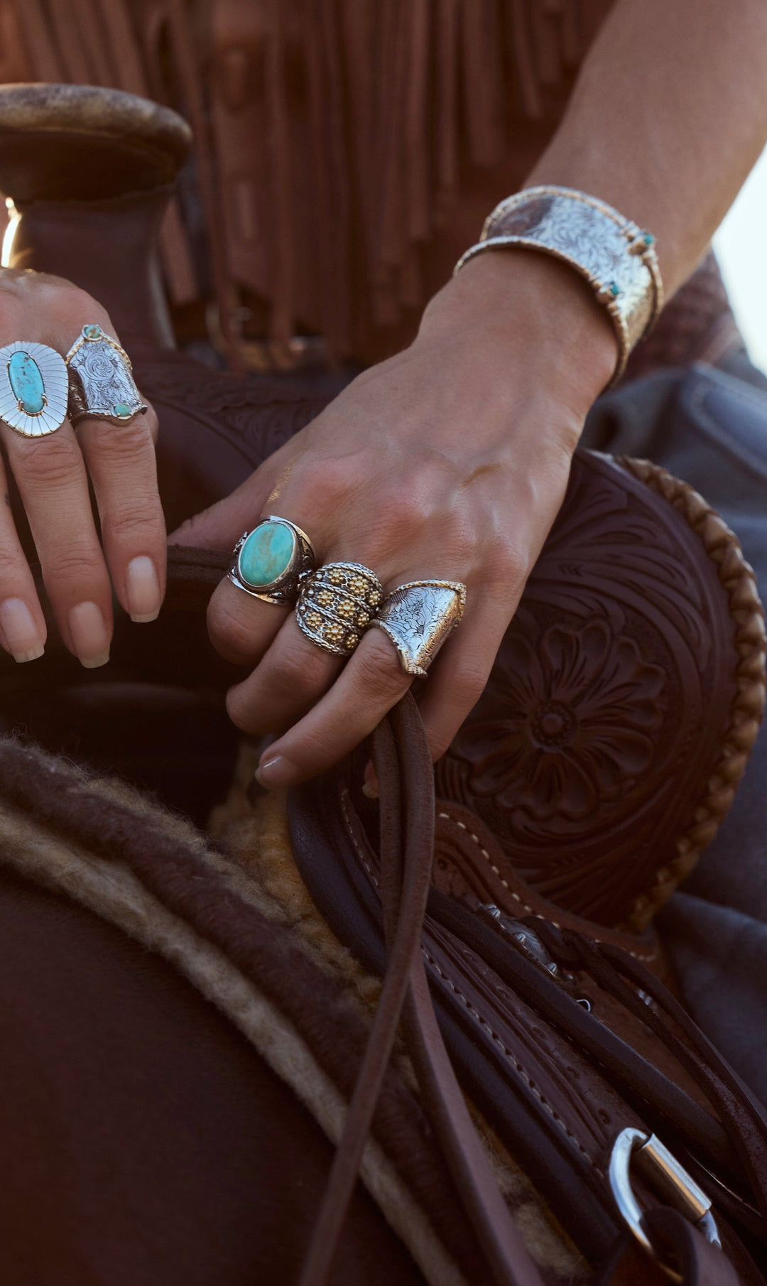 Turquoise Dog Rose Cigar Band Jewelry Bayou with Love