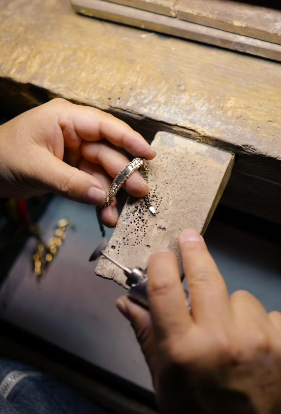 Closeup shot of the jewelry making process