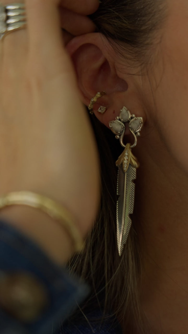 Feather Diamond + Gold Magnesite Earrings