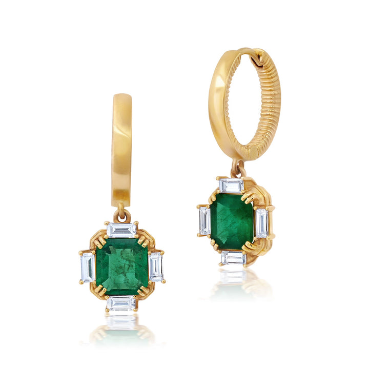 Diamond Baguette + Emerald Huggies Jewelry Bayou with Love