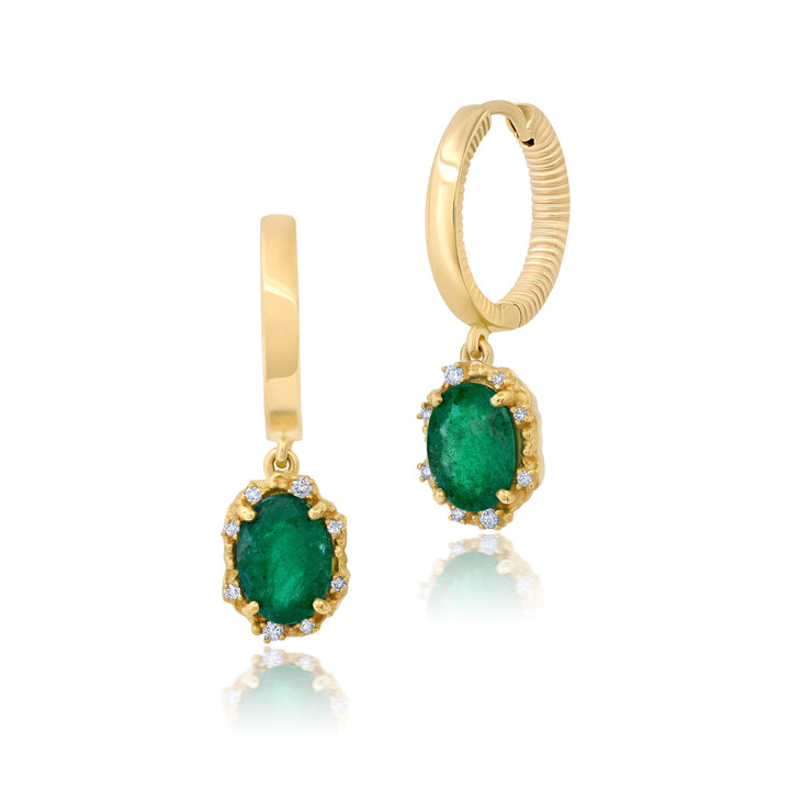 Water Diamond + Cabochon Emerald Huggies Jewelry Bayou with Love