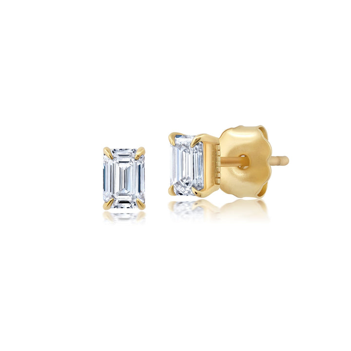 Mini Emerald Cut Diamond Studs Bayou with Love
