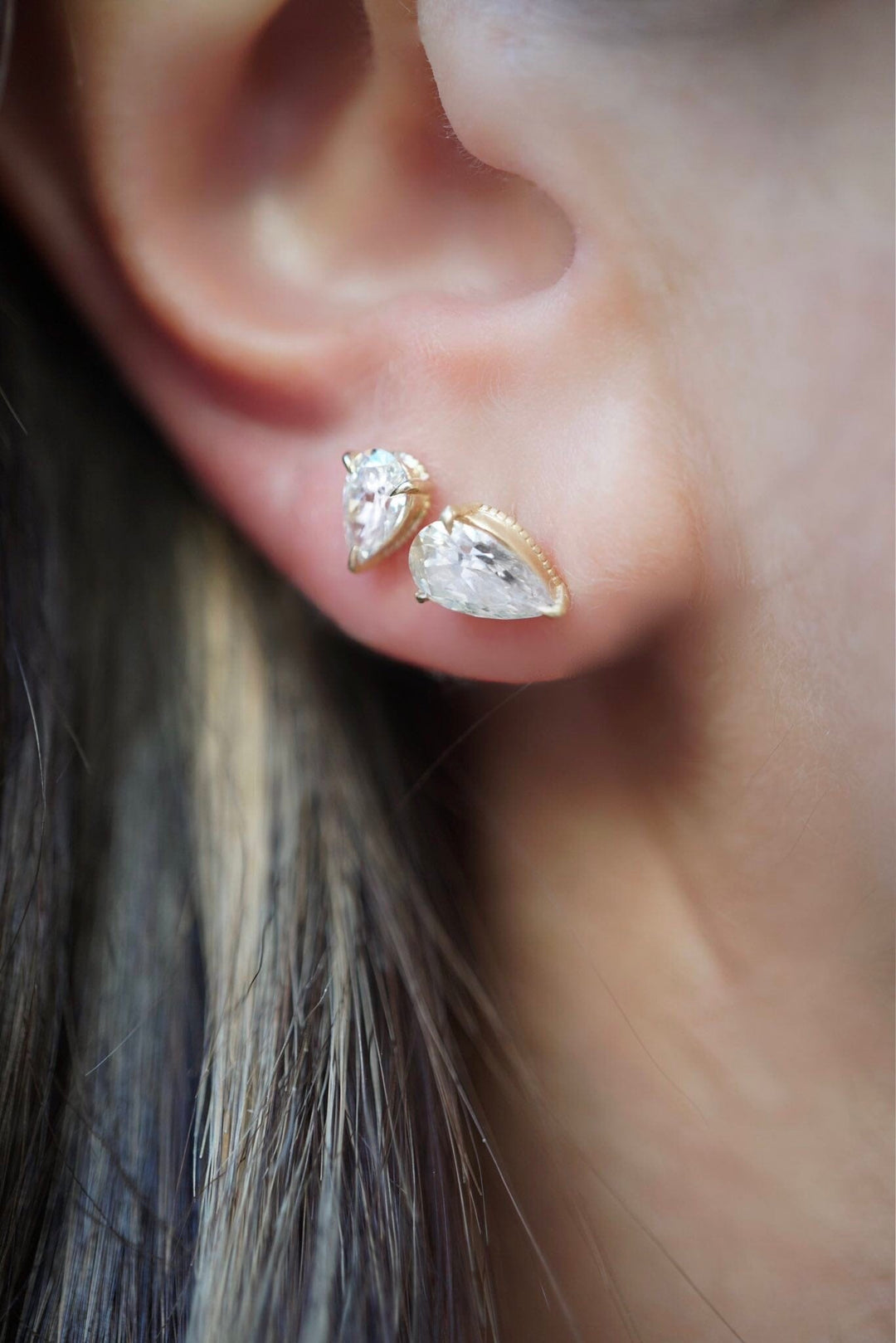 NEW Solitaire Mini Diamond Pear Studs Bayou with Love