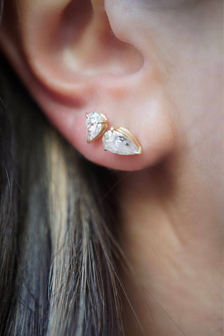 NEW Solitaire Mini Diamond Pear Studs Bayou with Love