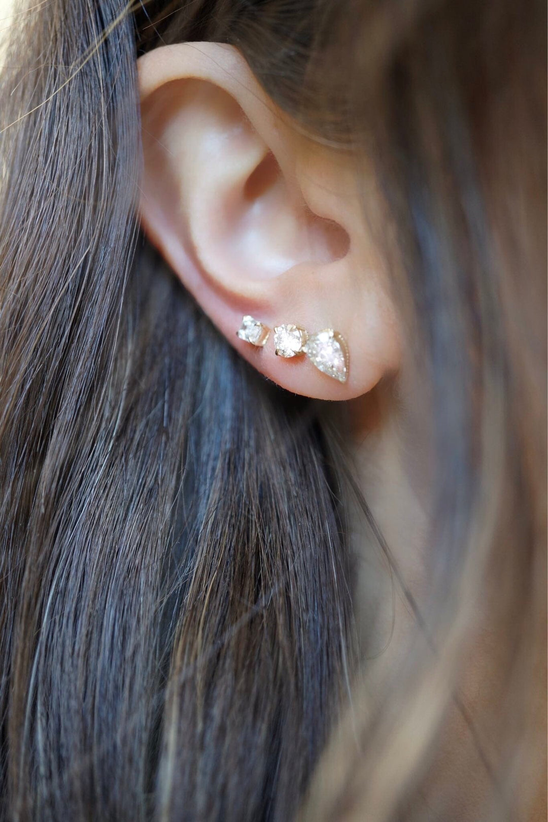 NEW Solitaire Diamond Pear Studs Bayou with Love