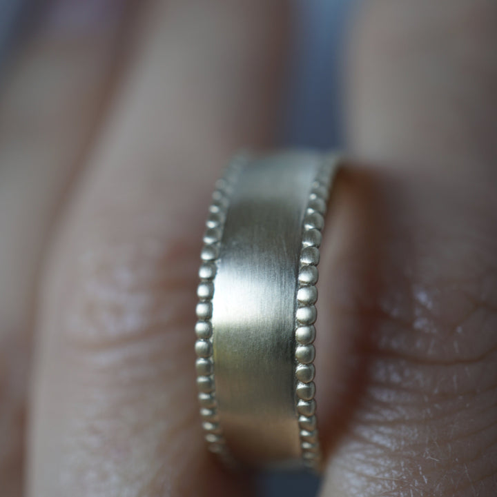 Men's Beaded Brushed Gold Band Jewelry Bayou with Love
