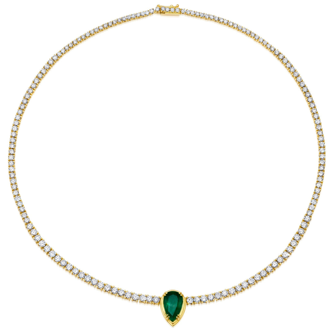 Pear Emerald + Diamond Collar Necklace Jewelry Bayou with Love