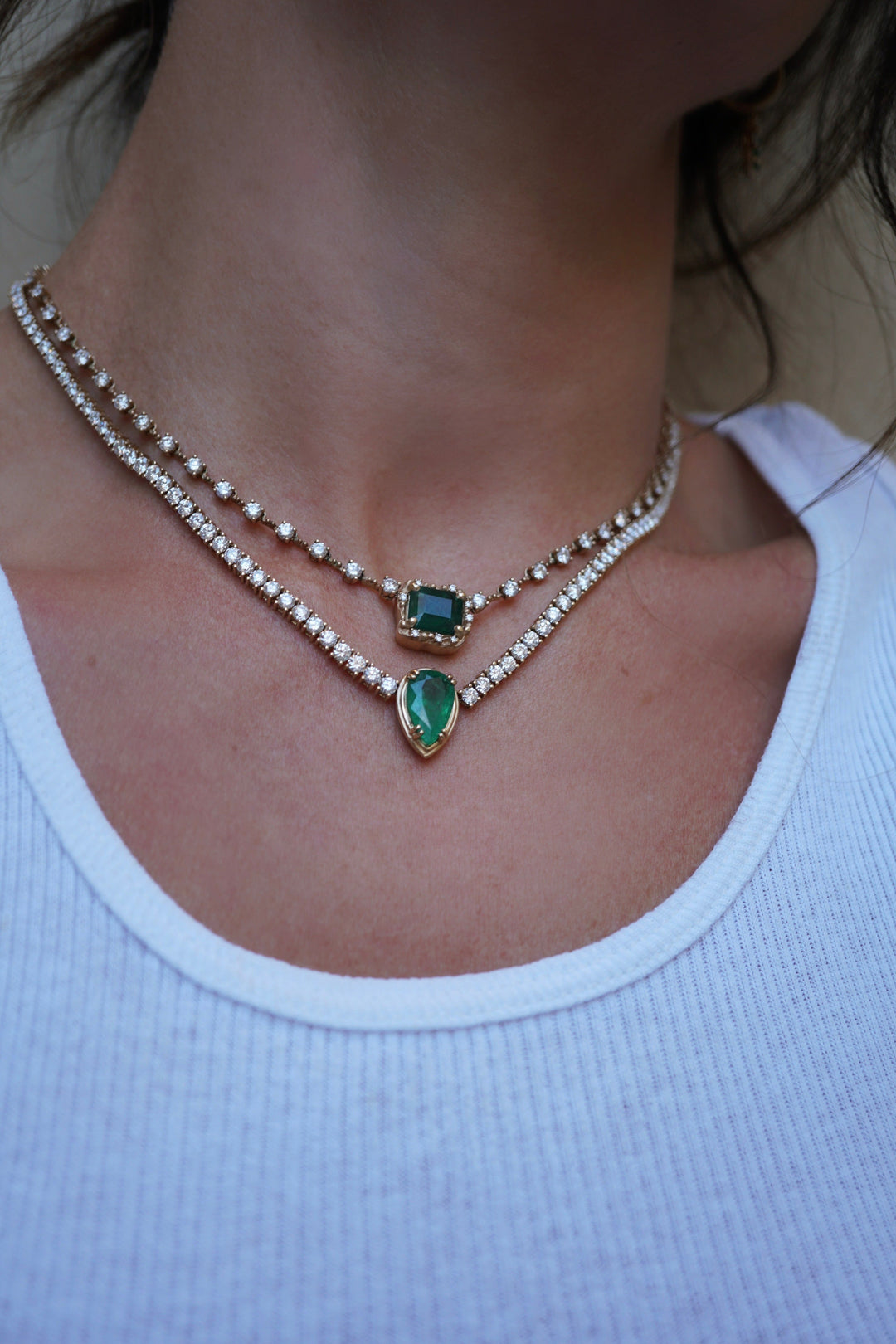 NEW Diamond Choker with a Pear Emerald Center Jewelry Bayou with Love
