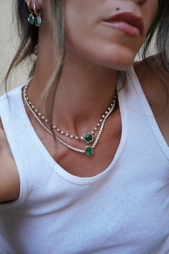 NEW Diamond Choker with a Pear Emerald Center Jewelry Bayou with Love