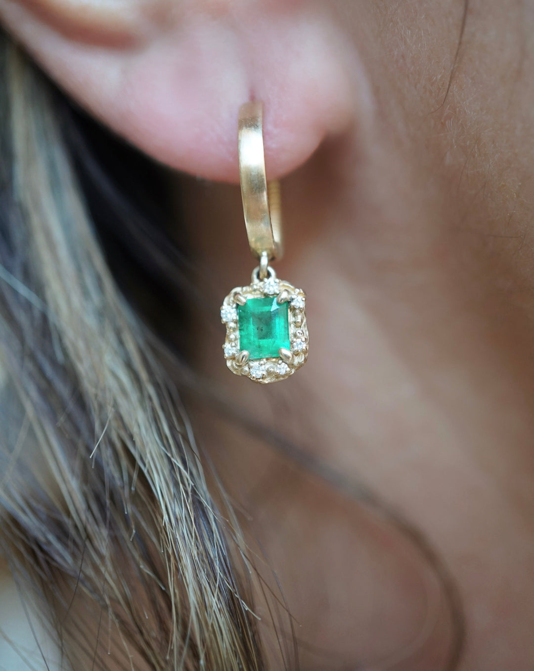 Diamond Emerald Water Huggies Jewelry Bayou with Love