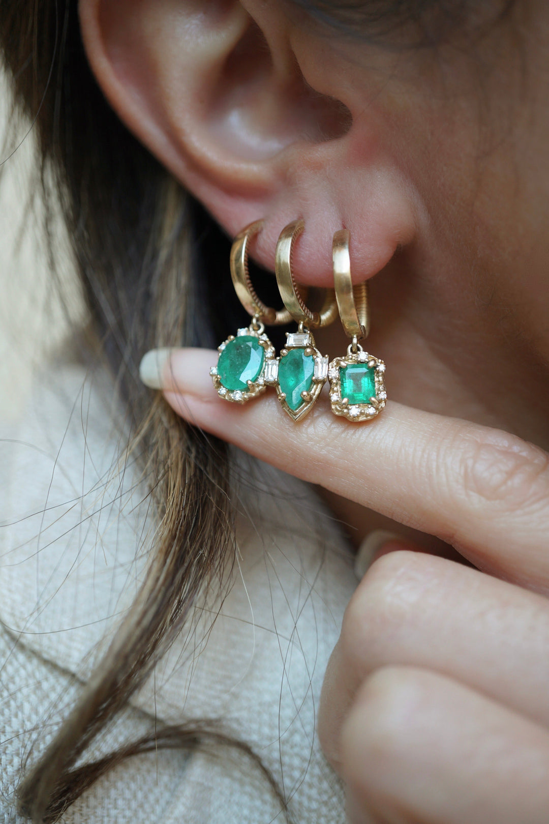 Diamond Emerald Water Huggies Jewelry Bayou with Love