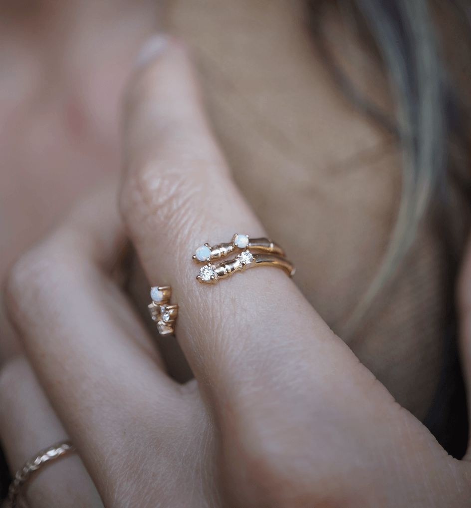 Rattan Open Opal Diamond Ring Bayou with Love