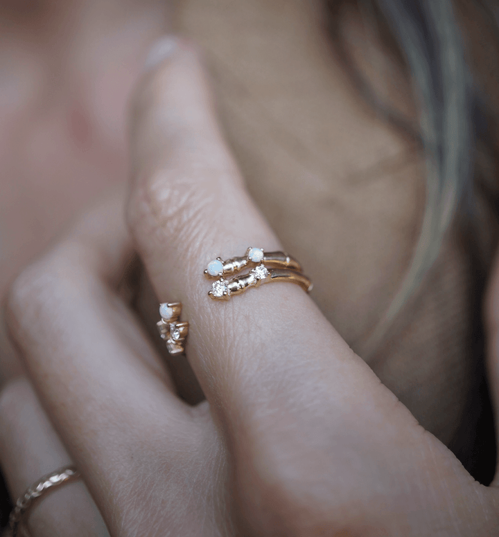 Rattan Open Opal Diamond Ring Bayou with Love