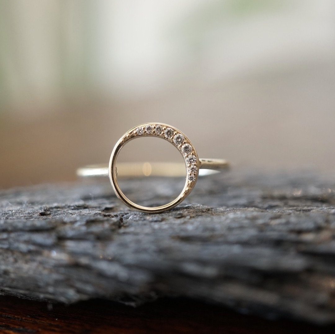 Diamond Crescent Moon Ring Bayou with Love