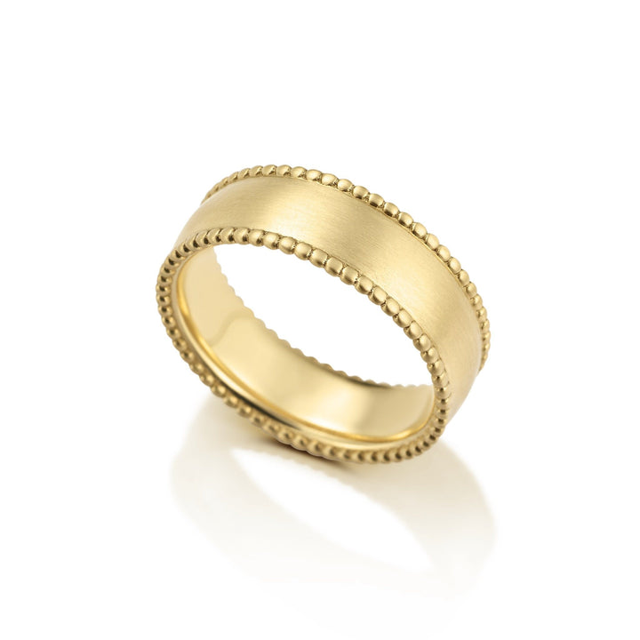 Men's Beaded Brushed Gold Band Bridal Jewelry Bayou with Love
