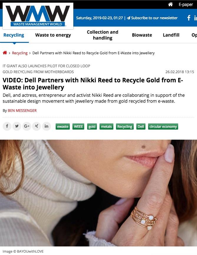 Waste Management World | Dell partners with Nikki Reed to recycle gold from e-waste into jewellery