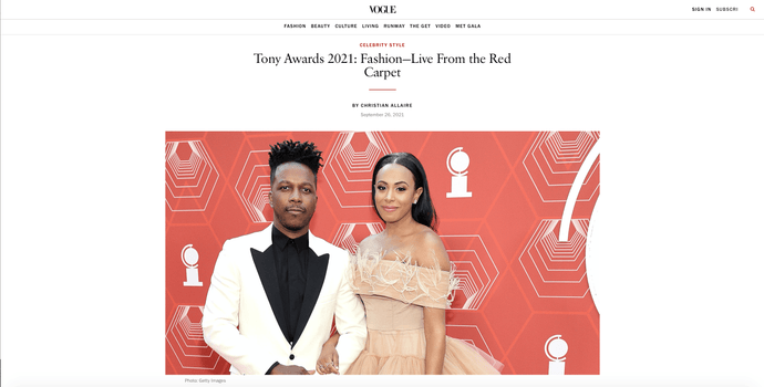 VOGUE | NICOLETTE ROBINSON wearing Bayou for the red carpet at The Tony Awards 2021