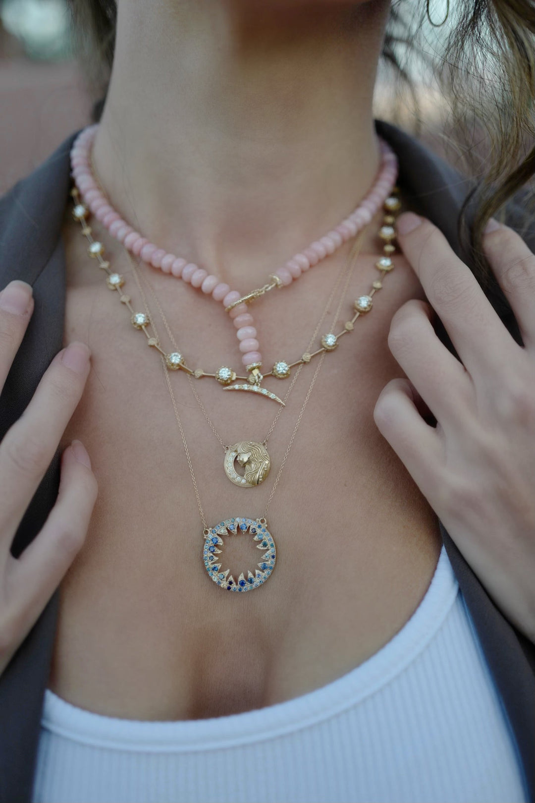 Pink Opal + Diamond Necklace Jewelry Bayou with Love 