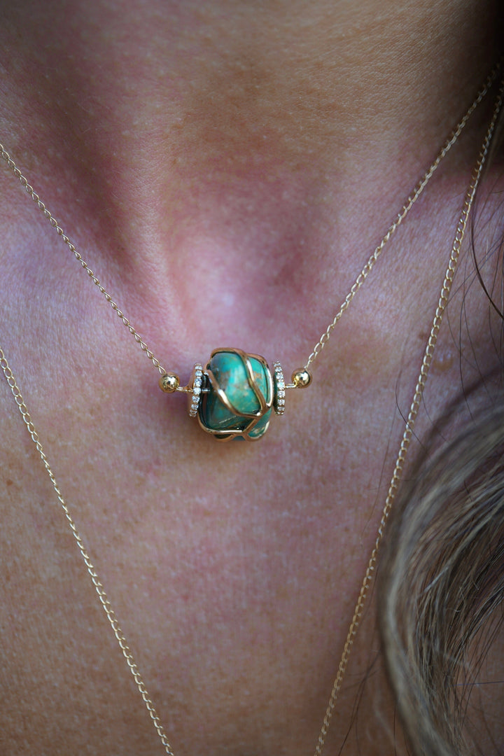 Single Turquoise Rock + Diamond Necklace Jewelry Bayou with Love 