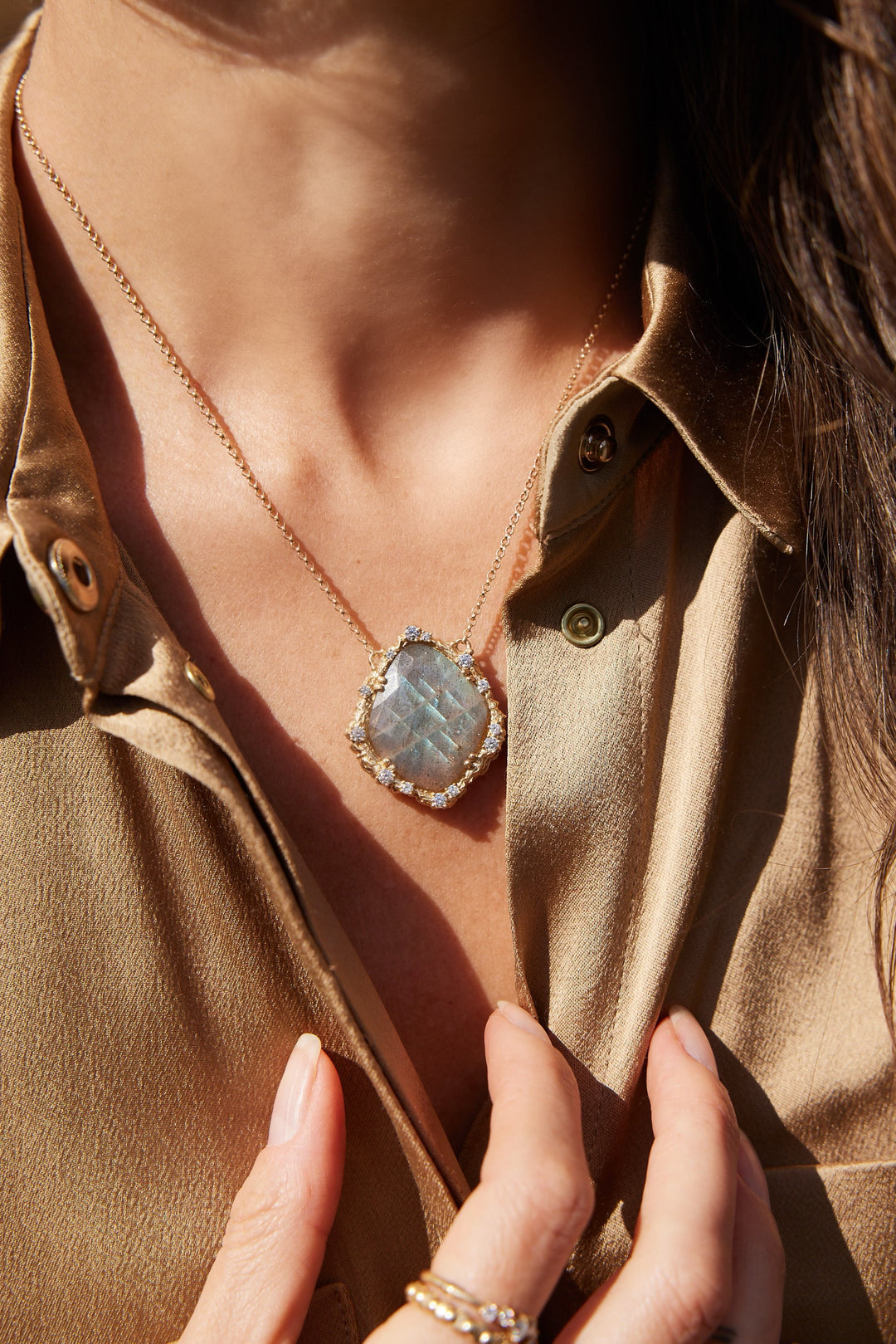 Labradorite + Diamond Moonscape Necklace Jewelry Bayou with Love 