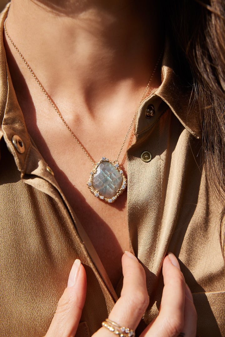 Labradorite + Diamond Moonscape Necklace Jewelry Bayou with Love 